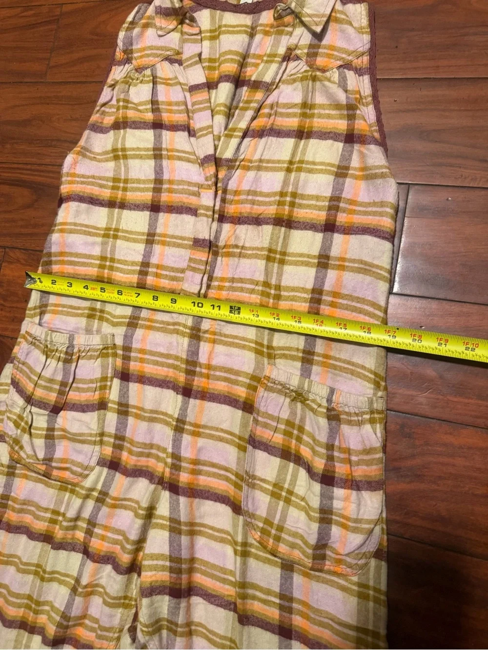 Free People Plaid Sleeveless oversized Jumpsuit in Cream, Pink & Tan - Picture 4 of 13
